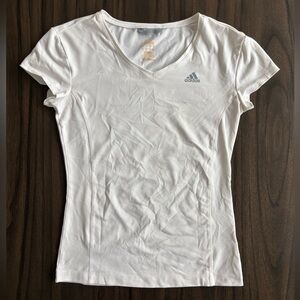 Adidas ClimaLite short-sleeve fitted workout shirt V-neck, white (size M)